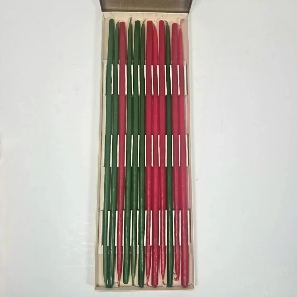 Vintage Penn Slimline Tapers Candles Red Green Set Of 12 MCM 15